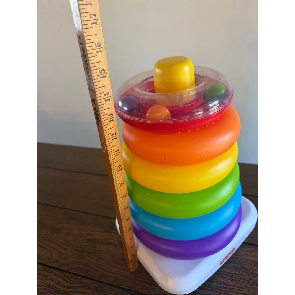 Fisher-Price Rock-a-Stack Rainbow Ring Stacker Baby Toy with Rattle Beads